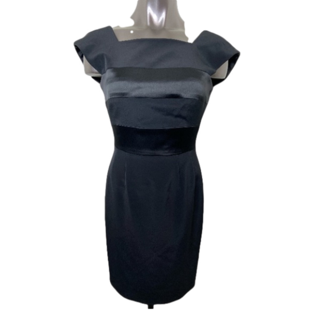 TAHARI Women’s Black Sleeveless Square Neck Above The Knee Dinner Party Dress 4